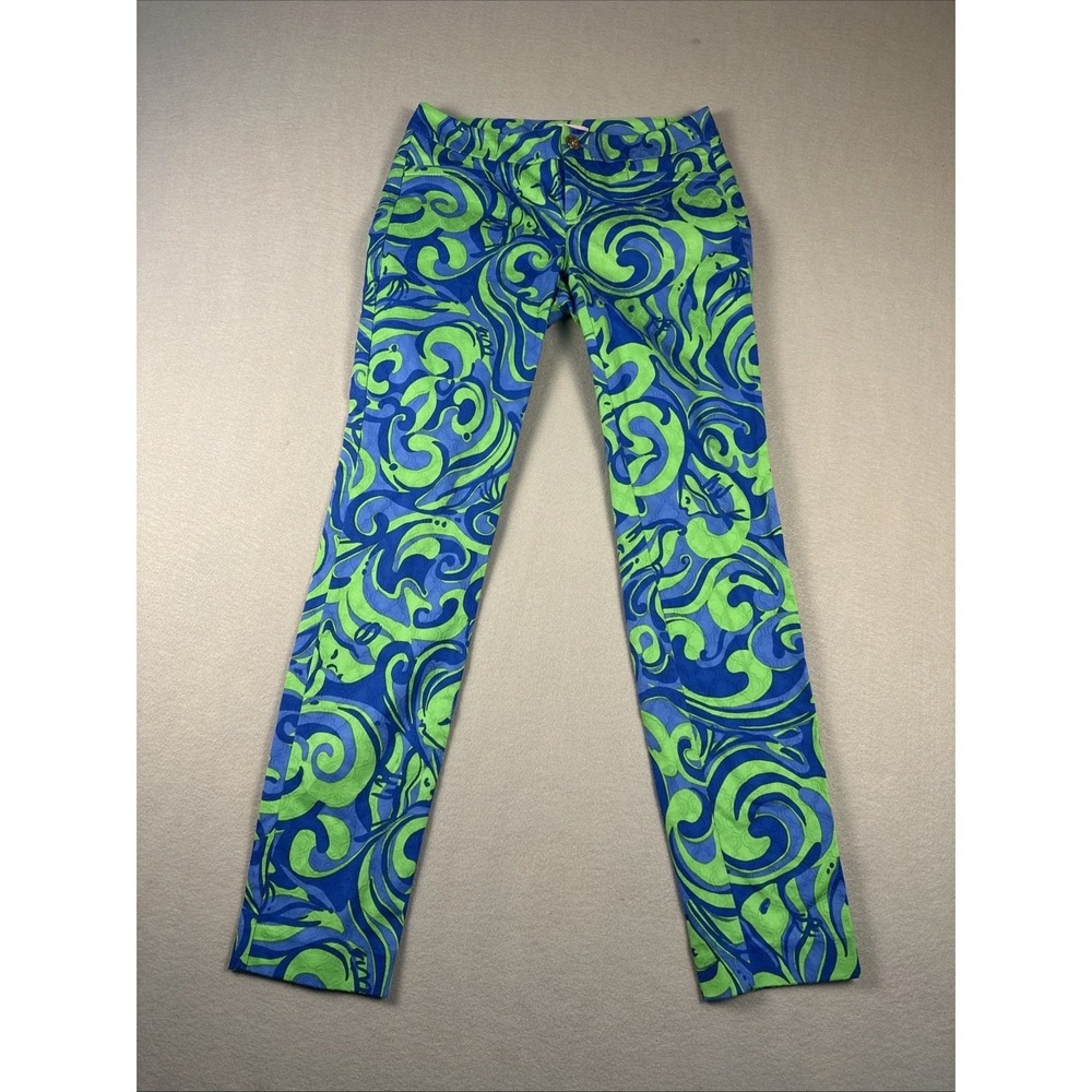 Lilly Pulitzer Size 00 Alina Slim Ankle Pants Green Sheen Fronds Place Floral